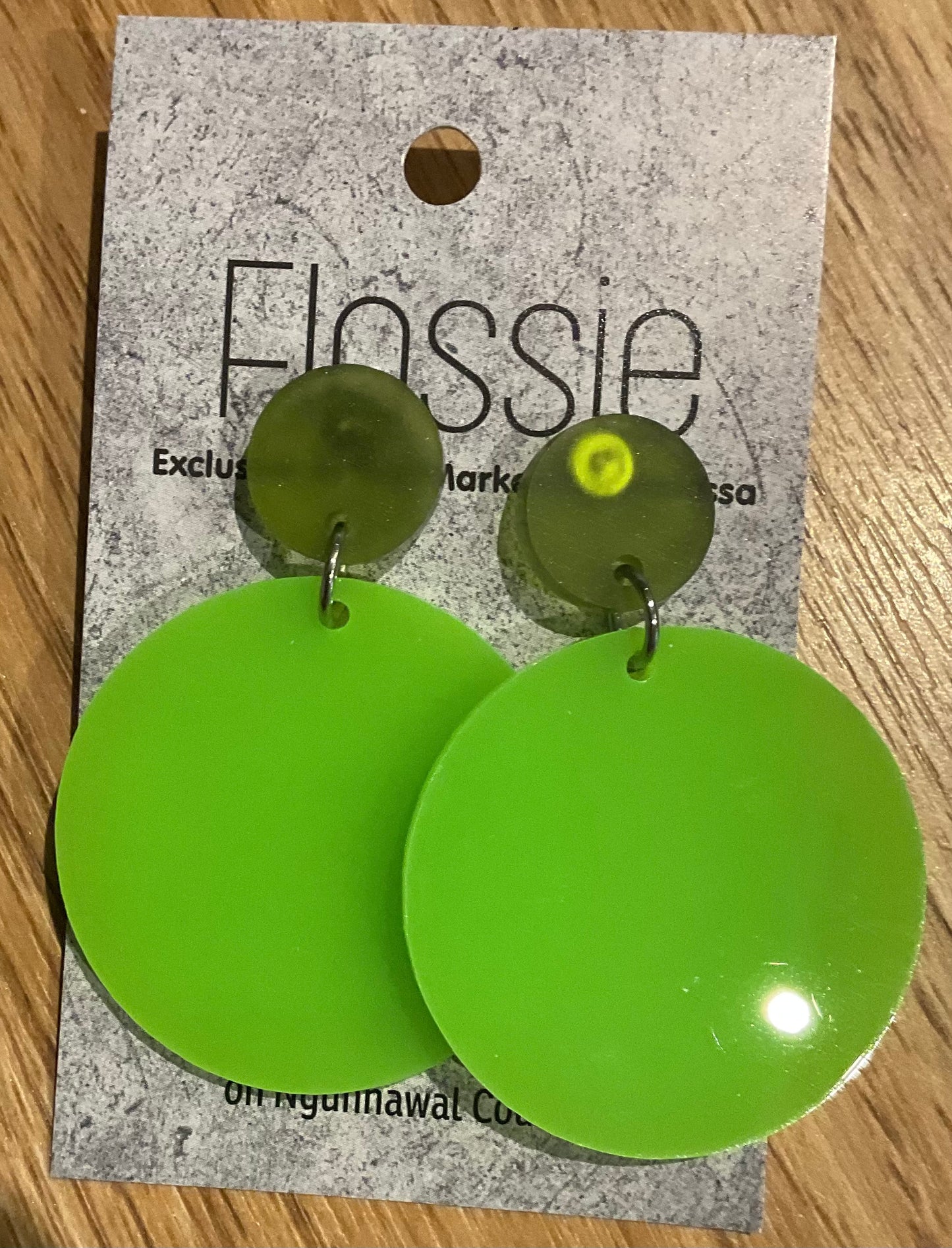 *Earrings 4cm Round Lime Dangles