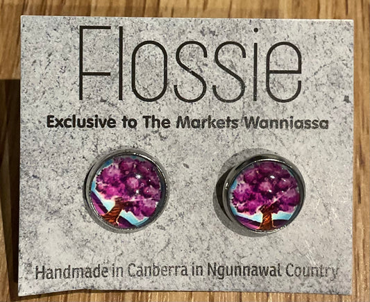 *Earrings Purple Bloom Tree Glass Studs