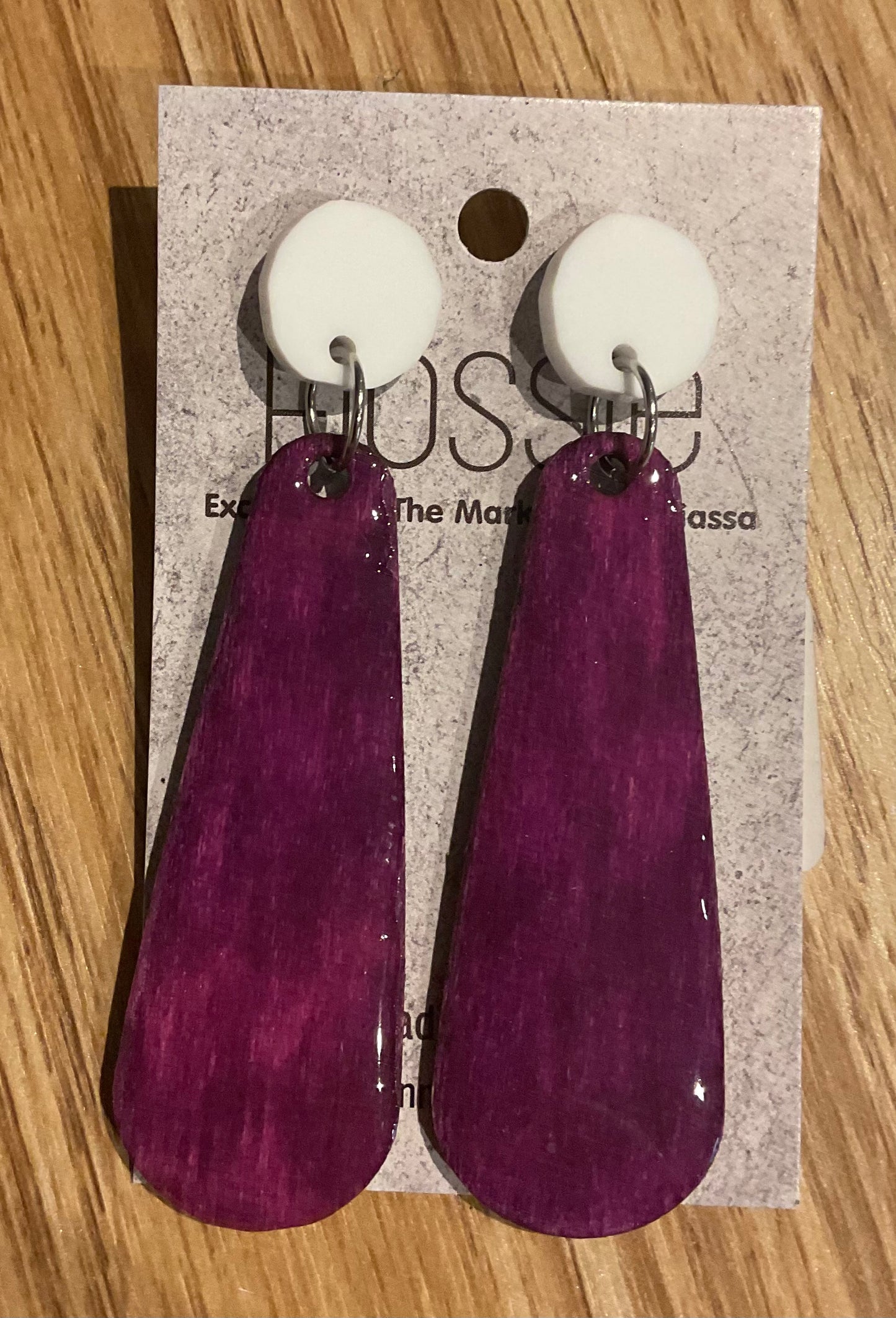 *Earrings Hand Painted Purple Resin Dangles