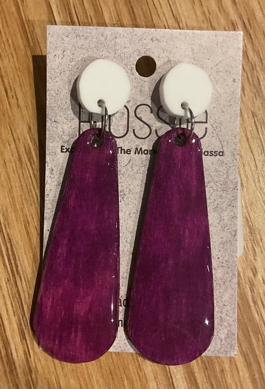 *Earrings Hand Painted Purple Resin Dangles