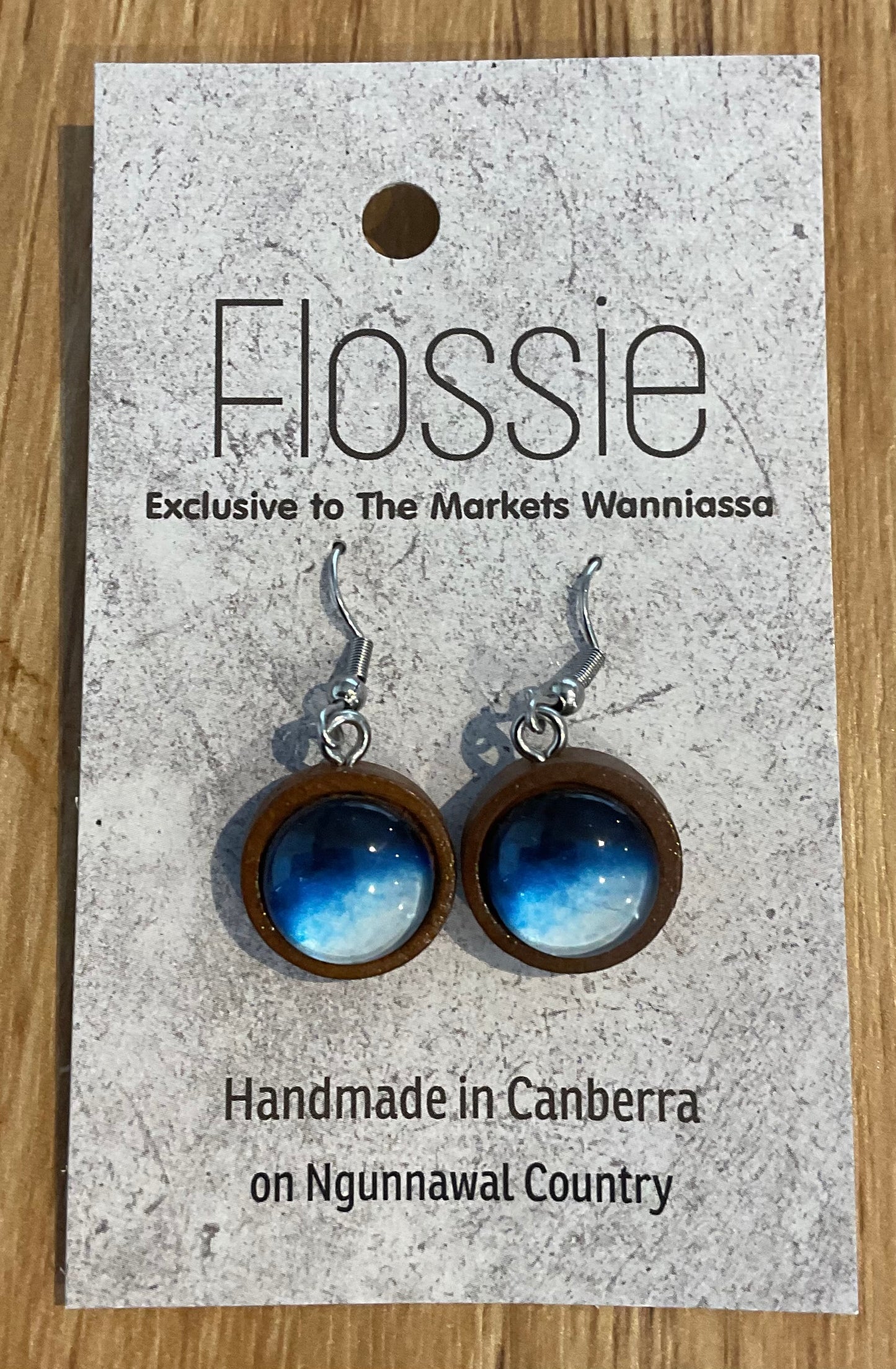 *Earrings Wooden Ombre Blue Dome Dangles
