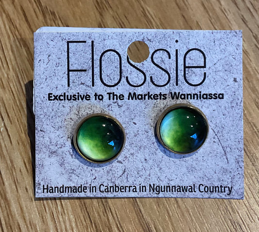 *Earrings Green Ombre Glass Dome Studs