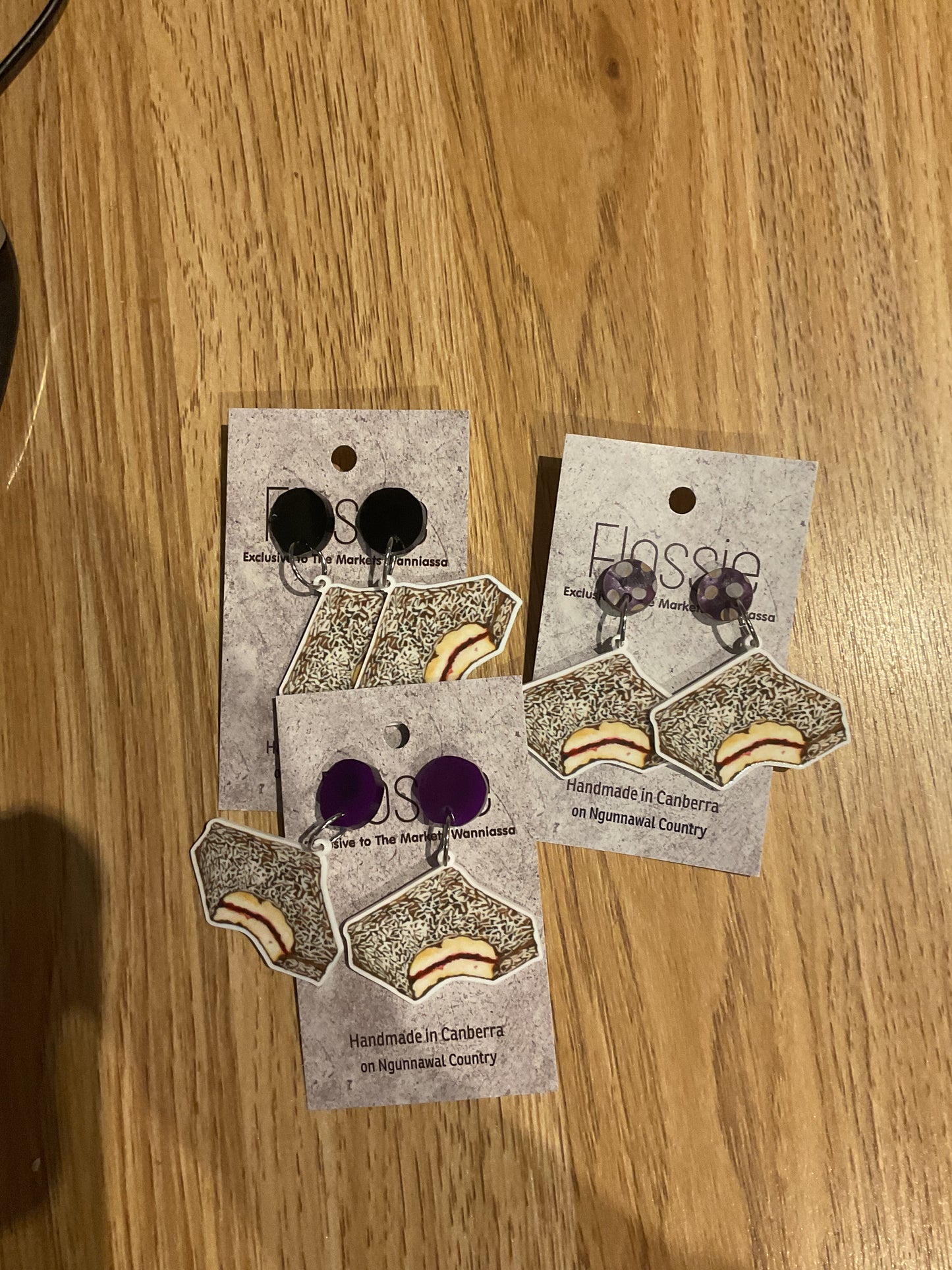 *Earrings Lamington Dangles