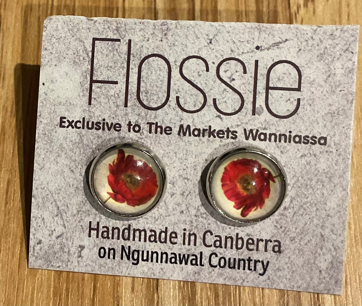 *Earrings Red Poppy Glass Studs