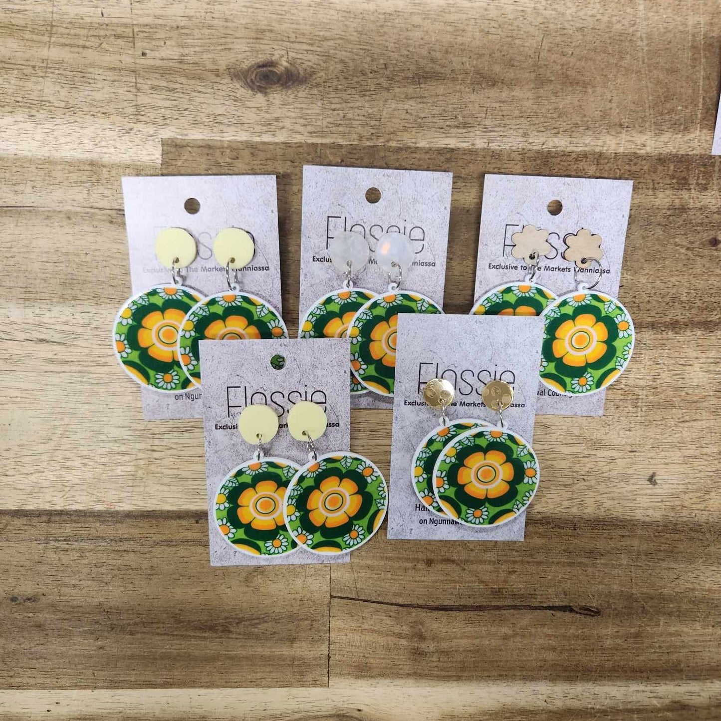 Earrings Green & Yellow Flowers Dangles