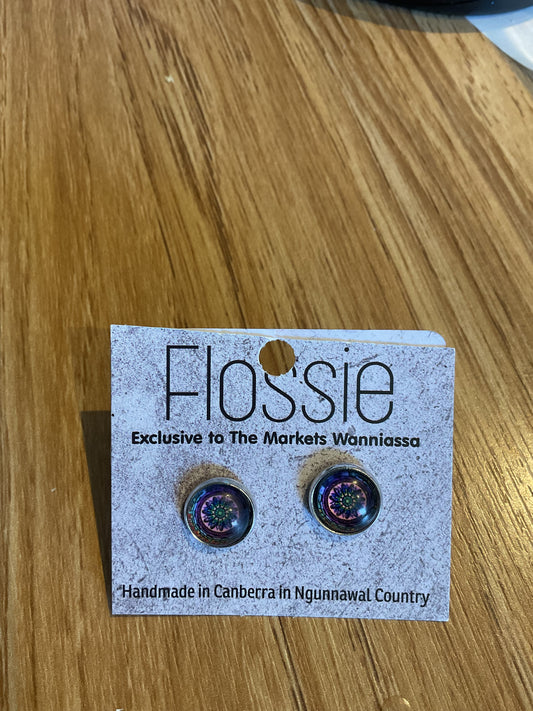 *Earrings Mandala Glass Dome Studs