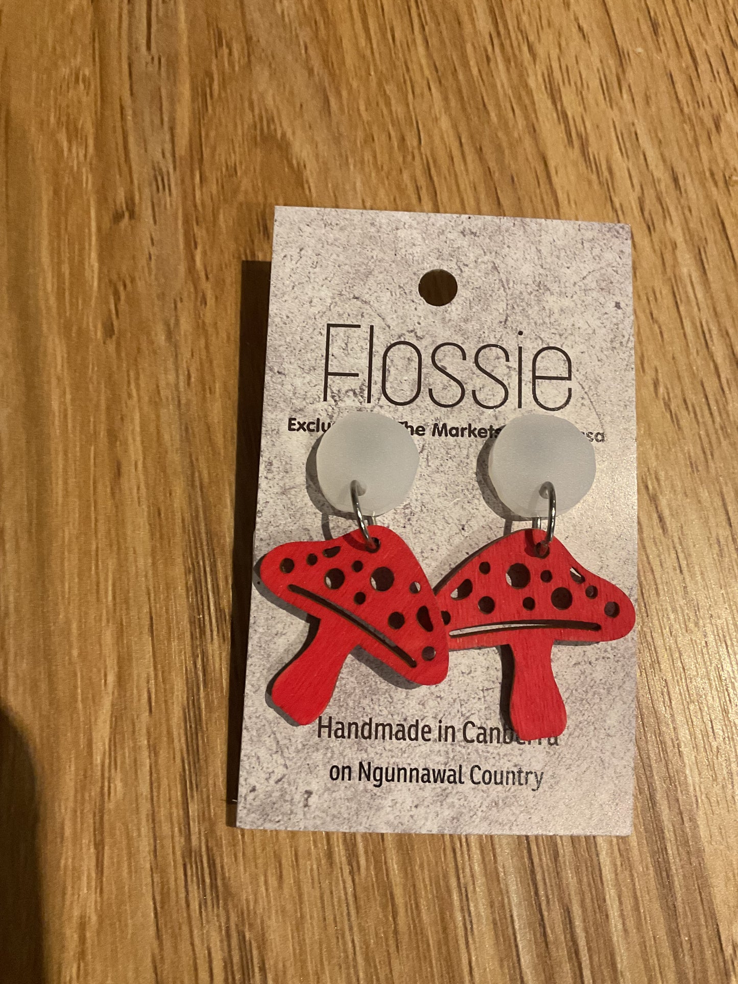 *Earrings Wooden Red Mushroom Dangles