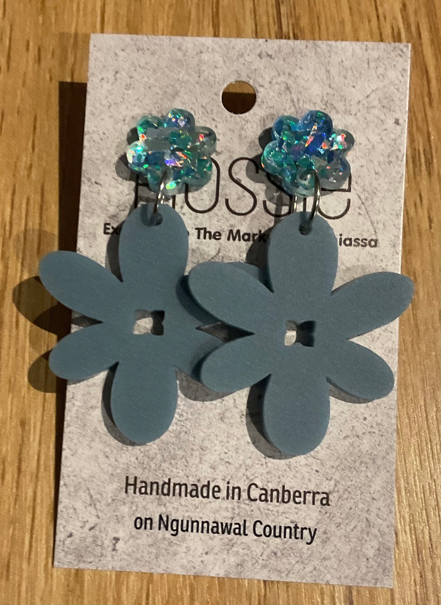 *Earrings Acrylic Denim Flower Dangles