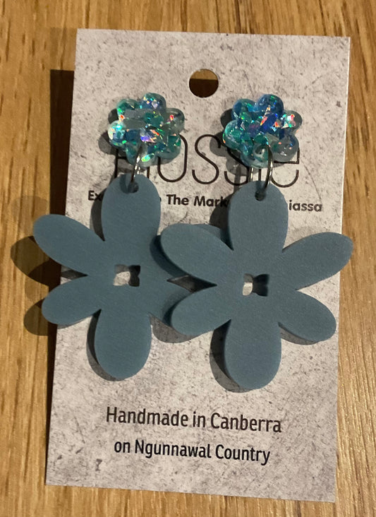 *Earrings Acrylic Denim Flower Dangles