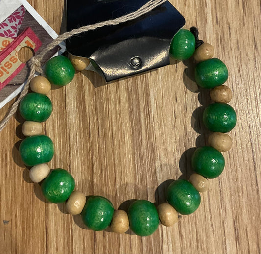 *Bracelet Wooden Beads Green & Natural