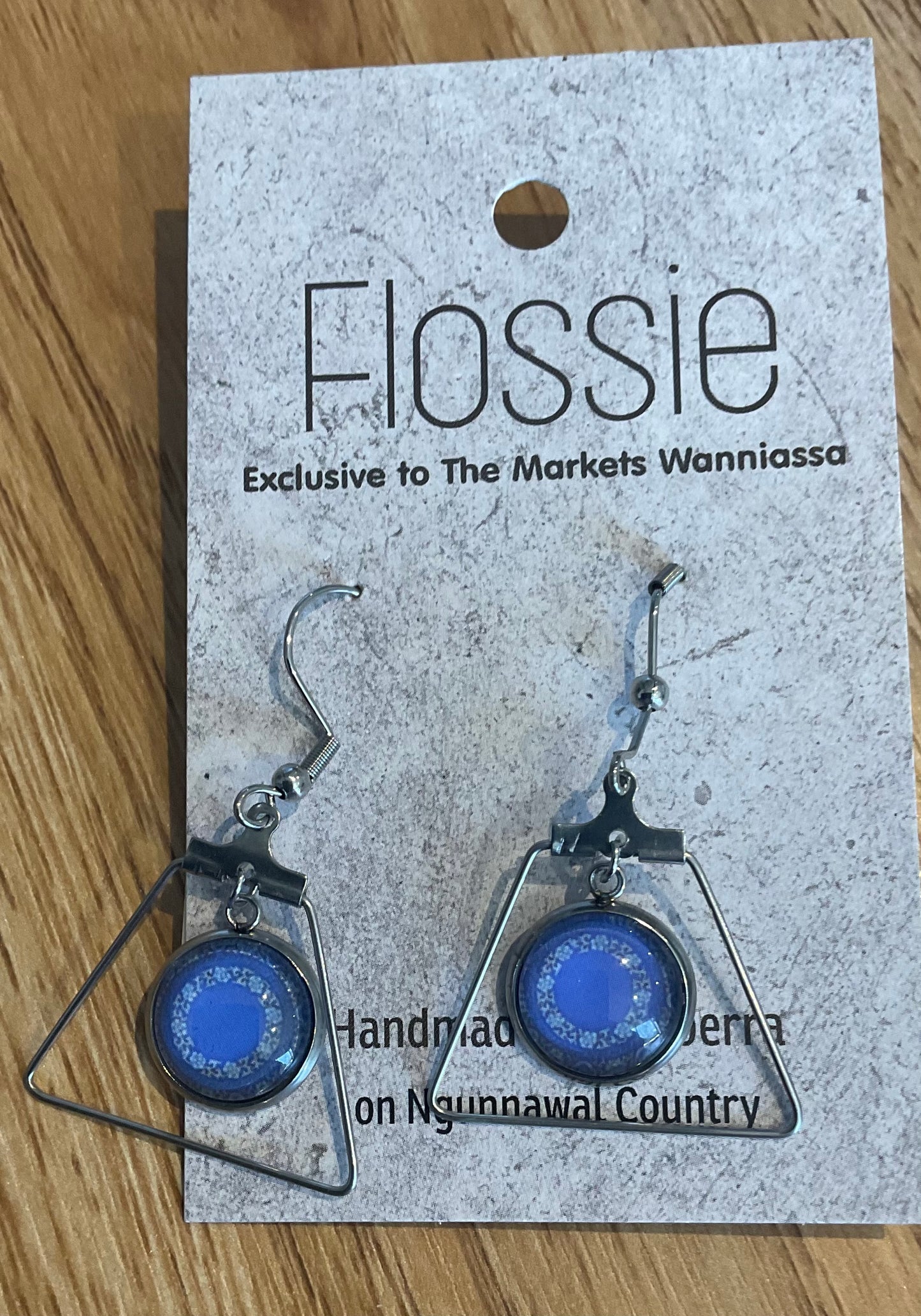 *Earrings Glass Dome Dangles Blue Mandala