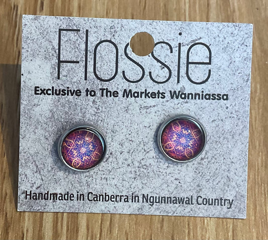 *Earrings Mandala Glass Dome Studs