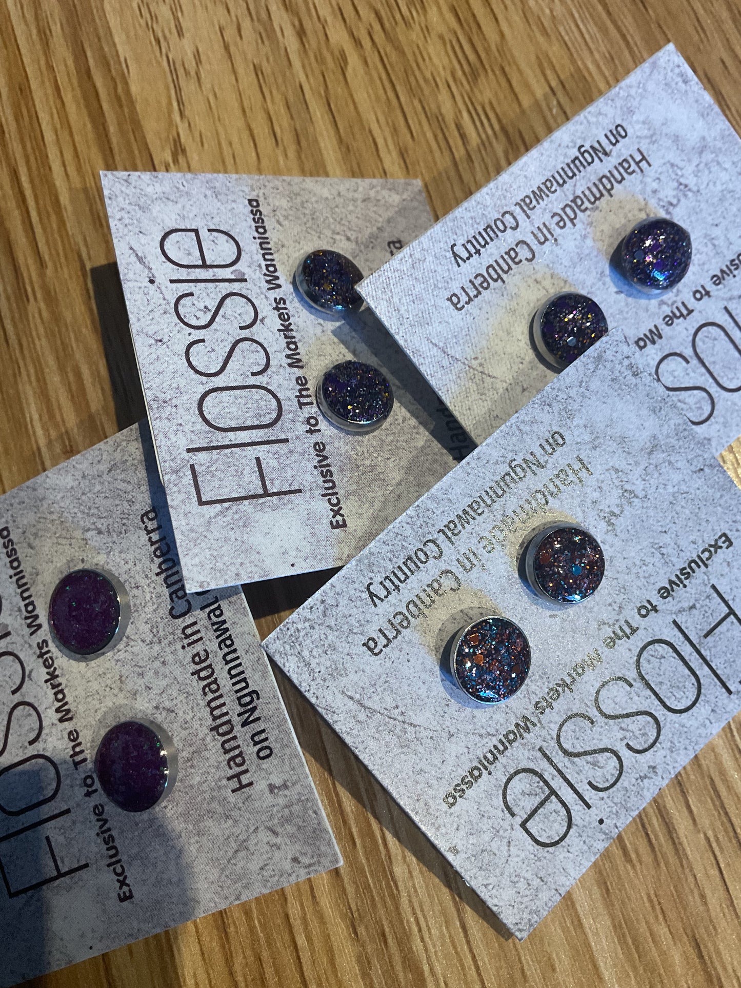 *Earrings Purple Glitter Resin Dome Studs