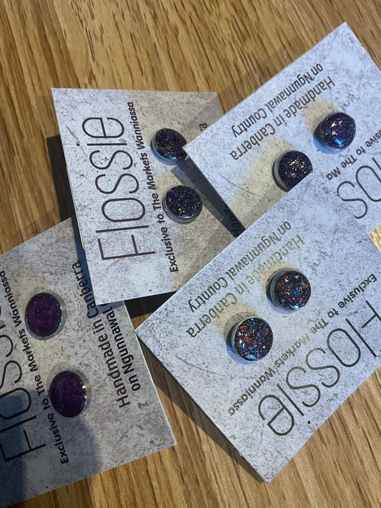 *Earrings Purple Glitter Resin Dome Studs