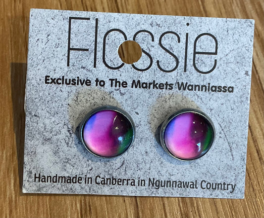 *Earrings Glass Dome Studs Pink to Green