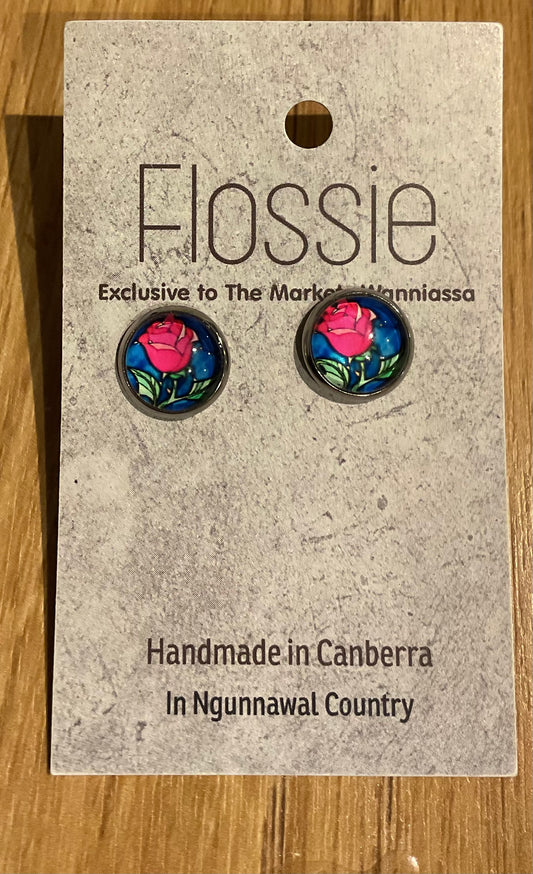 *Earrings Pink Rose Glass Studs