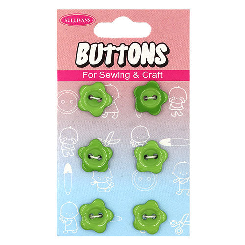 Button Card 6pcs - Green Flowers