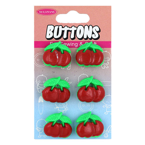 Button Card 6pcs - Red Cherries