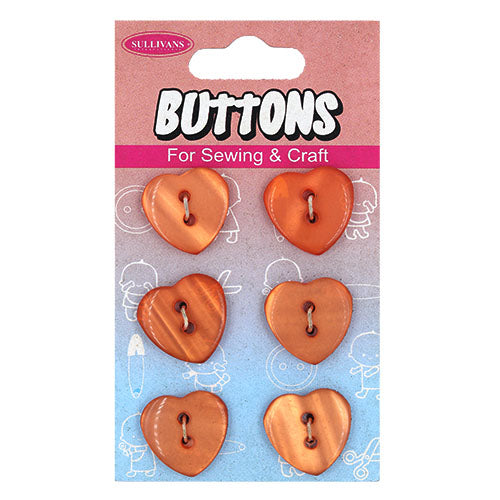 Button Card 6pcs - Pearl Orange Heart