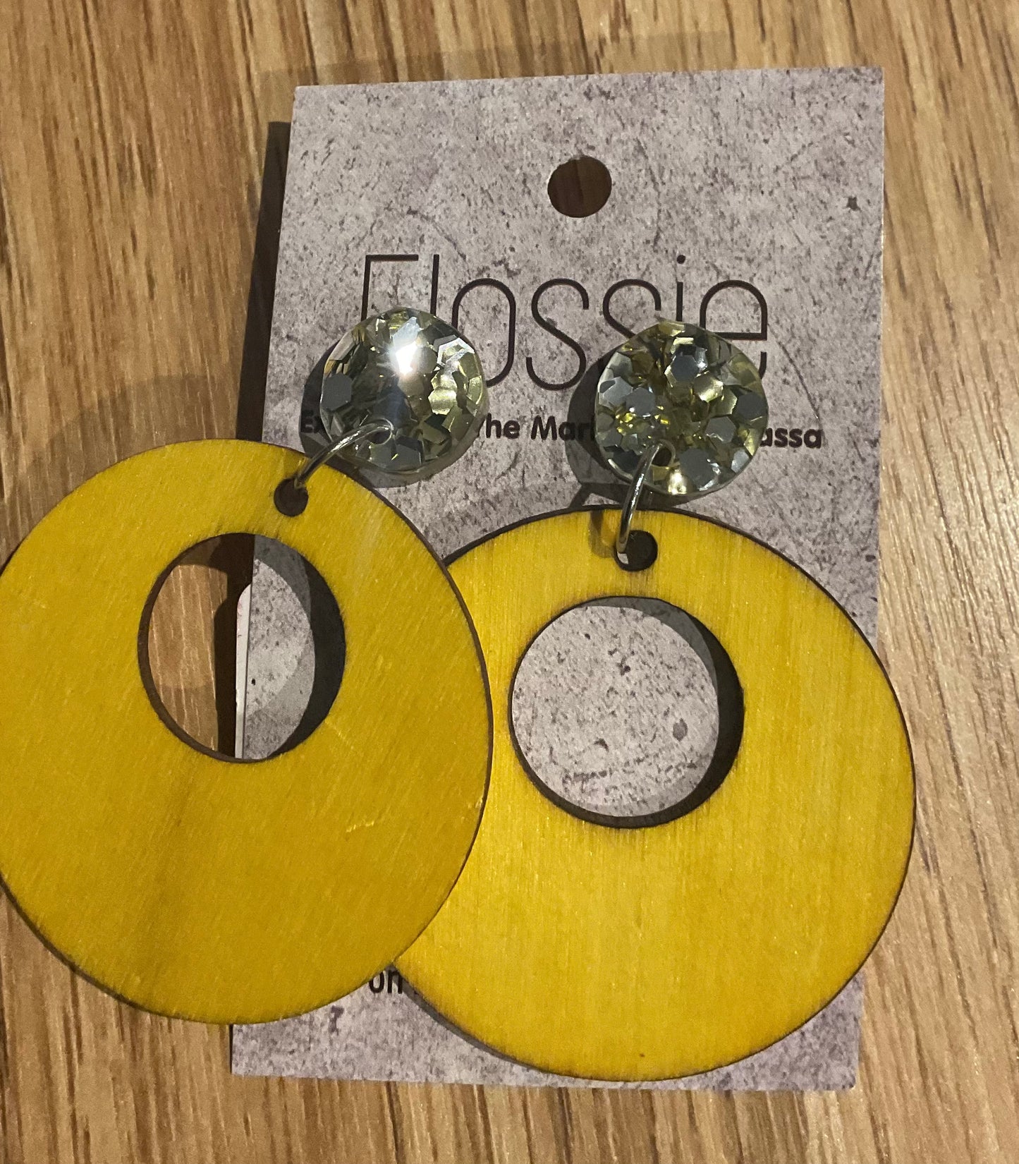 *Earrings Wooden Yellow Hoops Dangles