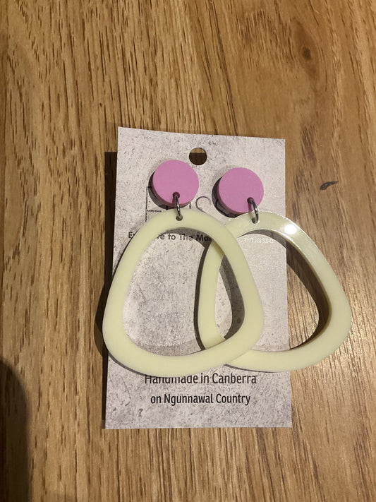 *Earrings Cream Cut Outs with Pink Dangles
