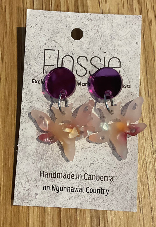 *Earrings Acrylic Pink Dragonfly Dangles