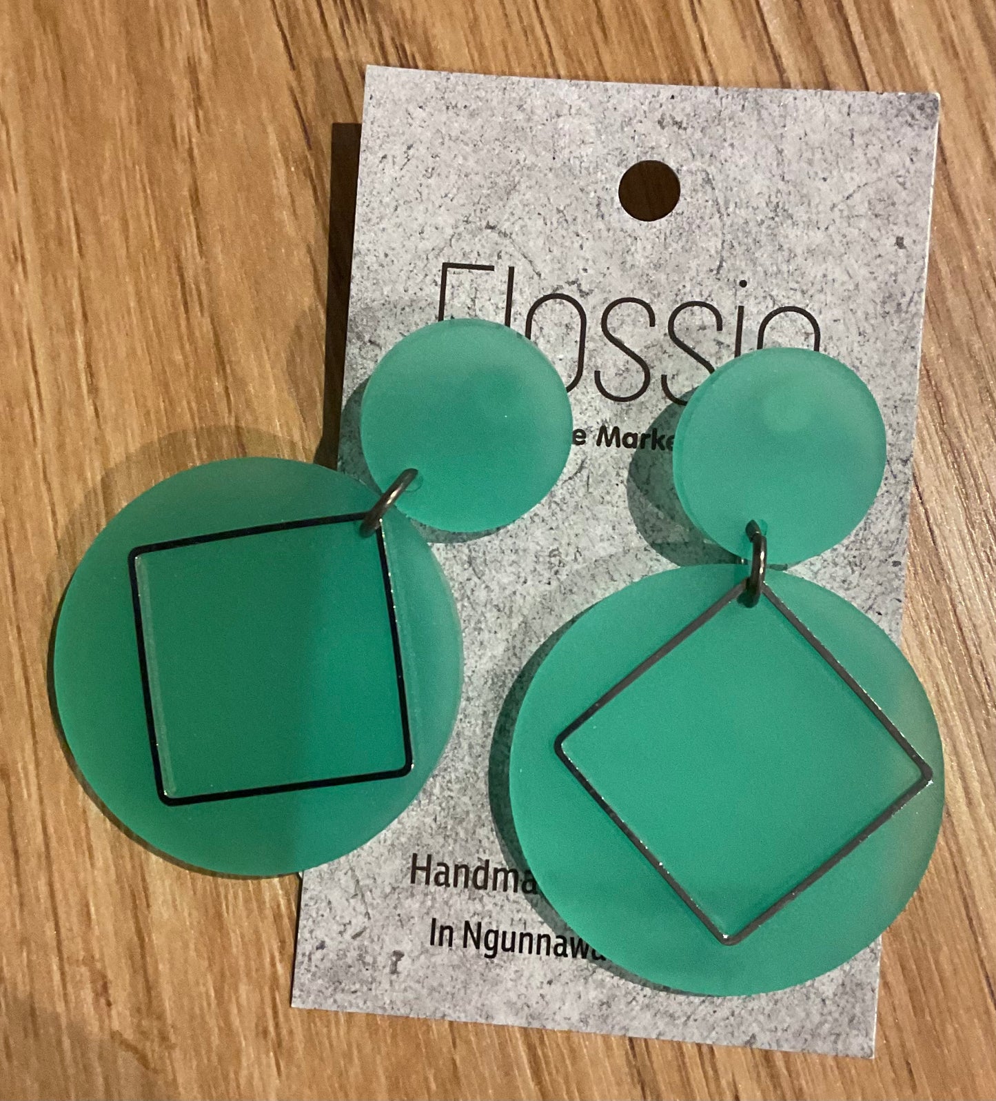 *Earrings 4cm Round Opaque Green Dangles