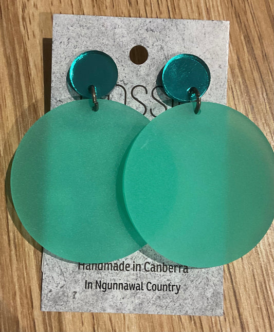 *Earrings 5cm Round Opaque Green Dangles