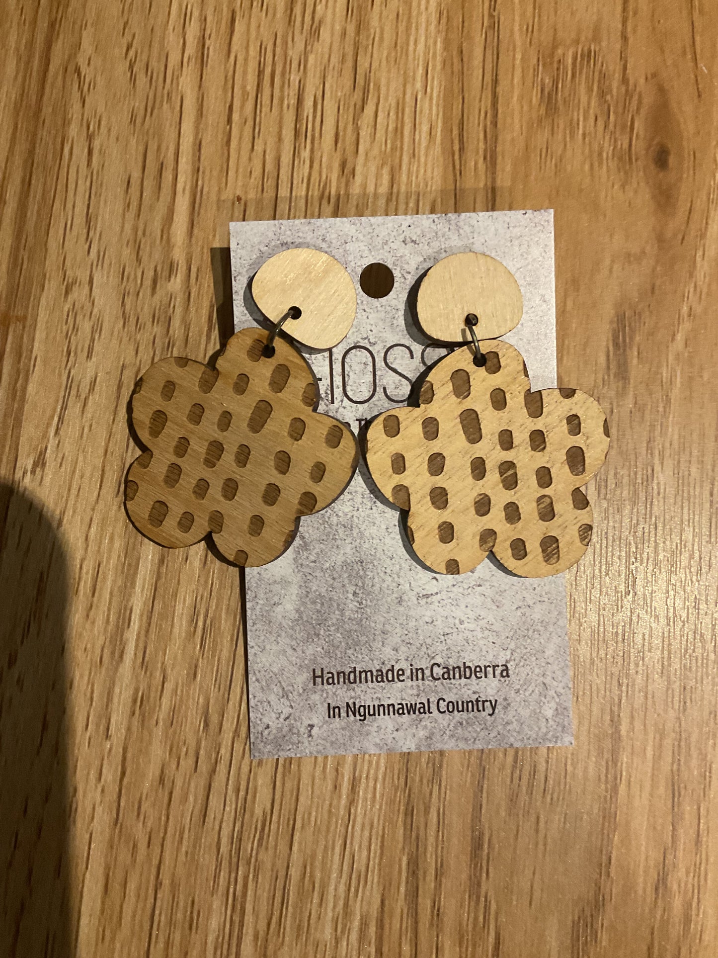 *Earrings Wooden Inlaid Flower Dangles