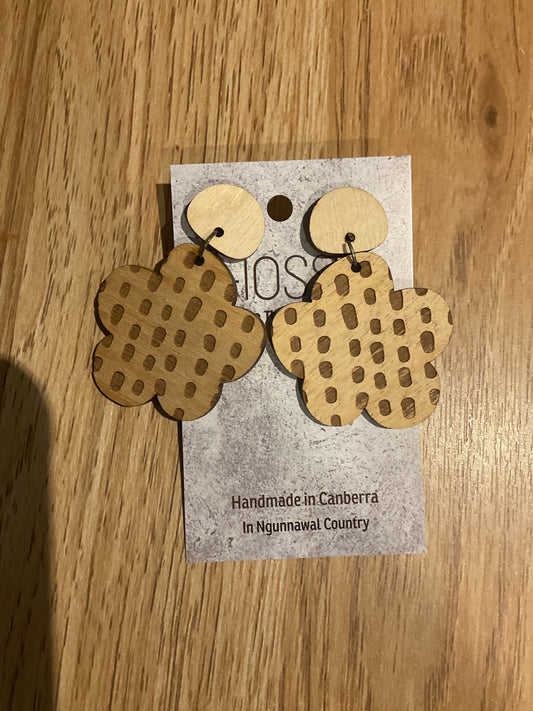 *Earrings Wooden Inlaid Flower Dangles