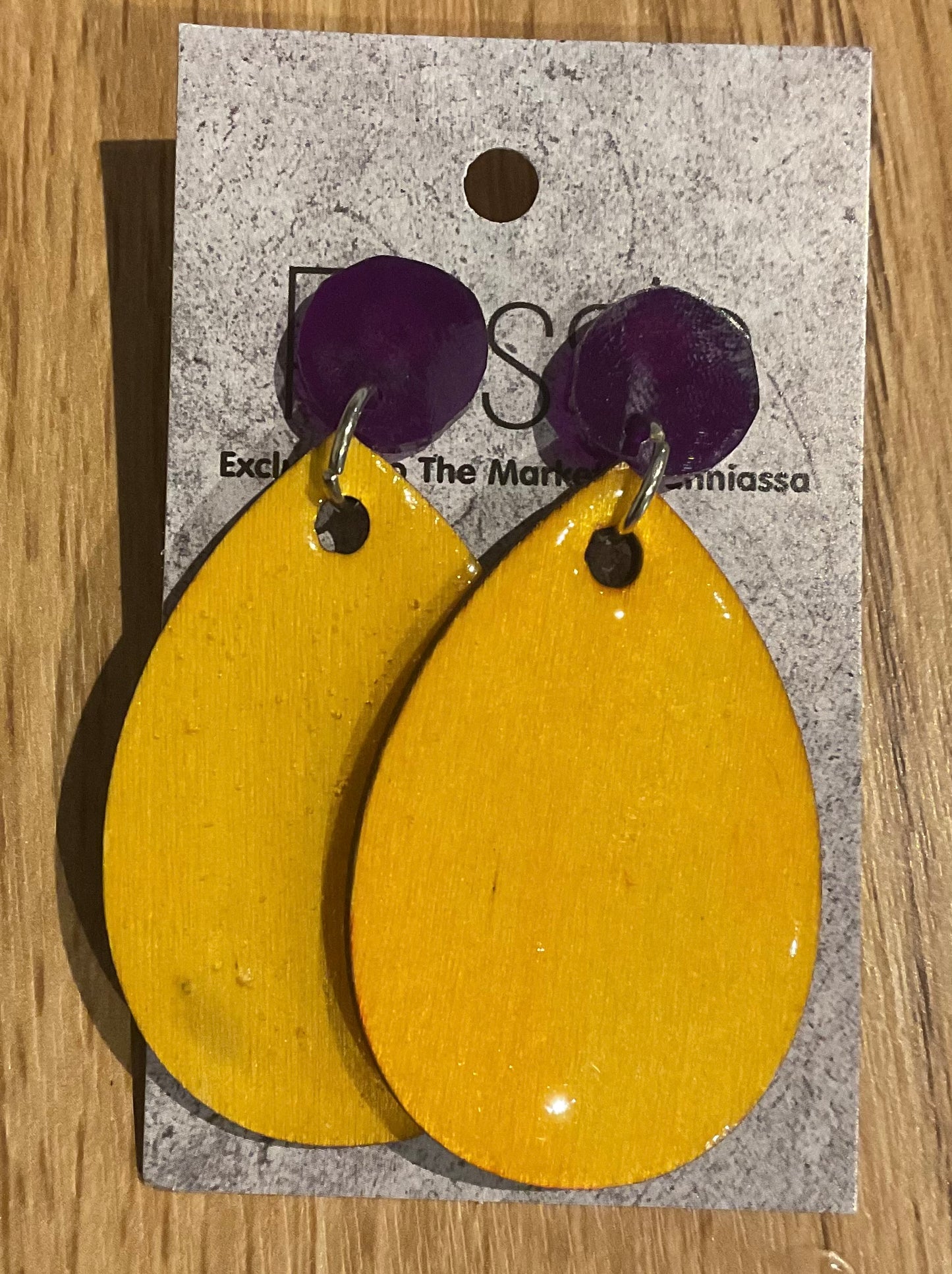 *Earrings Hand Painted Yellow Resin Dangles