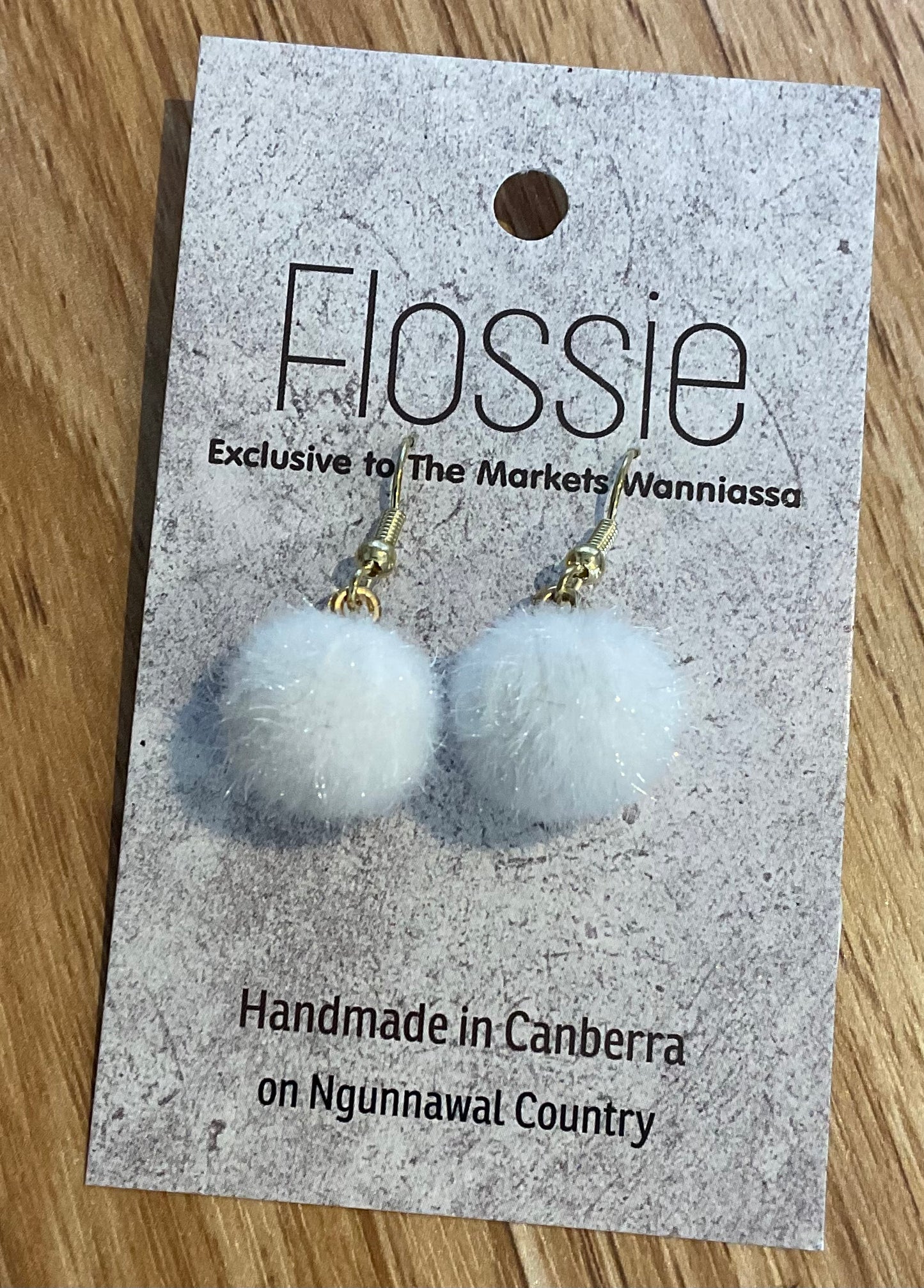 *Earrings White PomPom Dangles