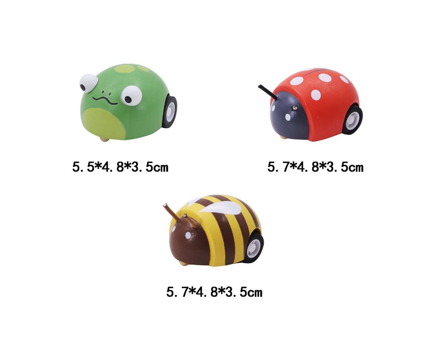 Wooden Pull Back Animal-Bee, Frog and Ladybug