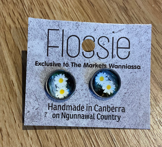 *Earrings Flowers Glass Dome Studs
