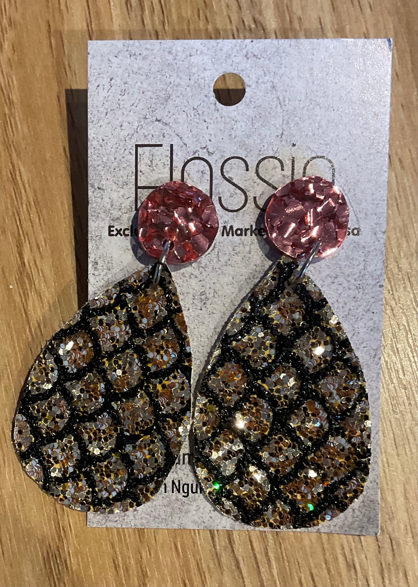 *Earrings Black Gold Glitter Dangles