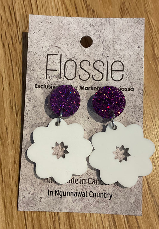 *Earrings Acrylic White Flower Dangles