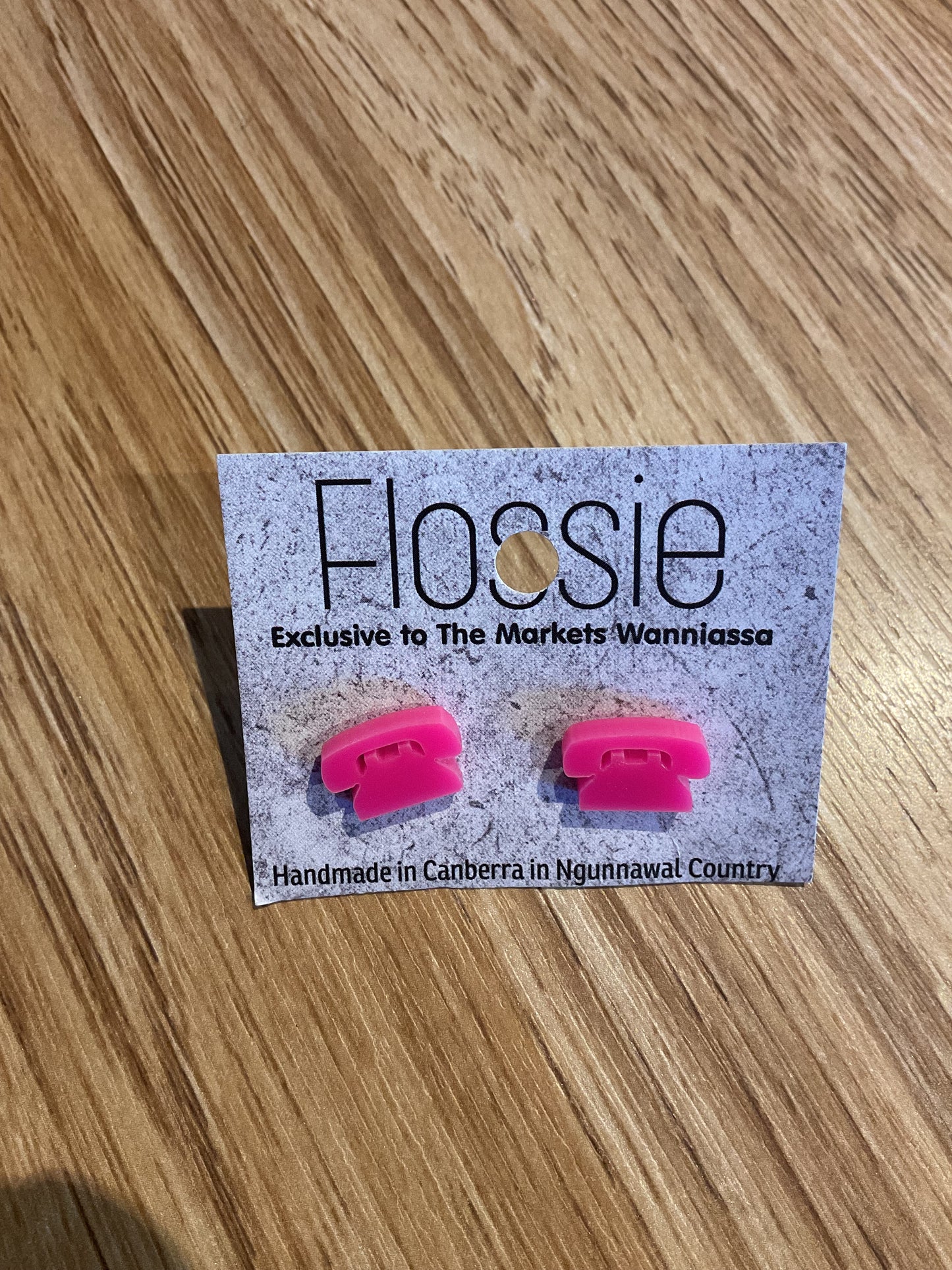 *Earrings Pink Telephone Studs