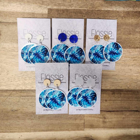 Earrings Blue Palm Circles Dangles