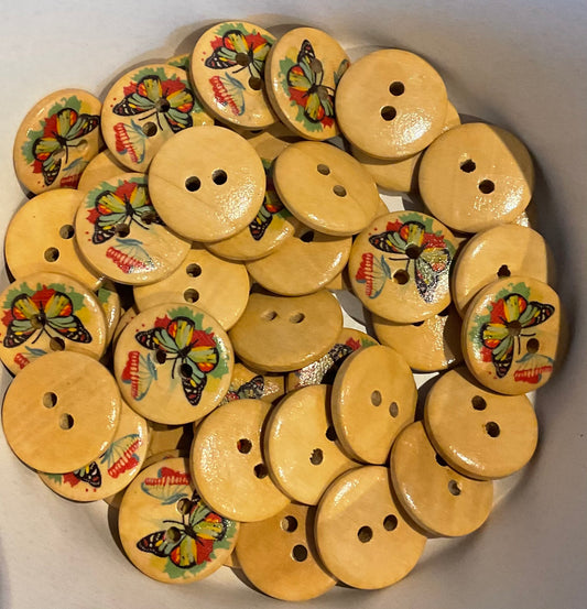 *Loose Buttons - Wooden Butterfly Print