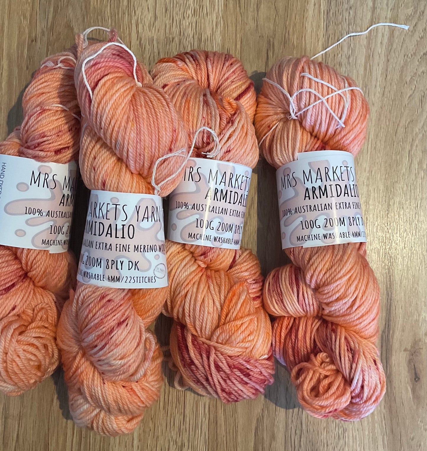 *Armidalio 8ply Hand Dyed Merino Yarn Peachy