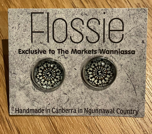 *Earrings Black and White Mandala Glass Studs