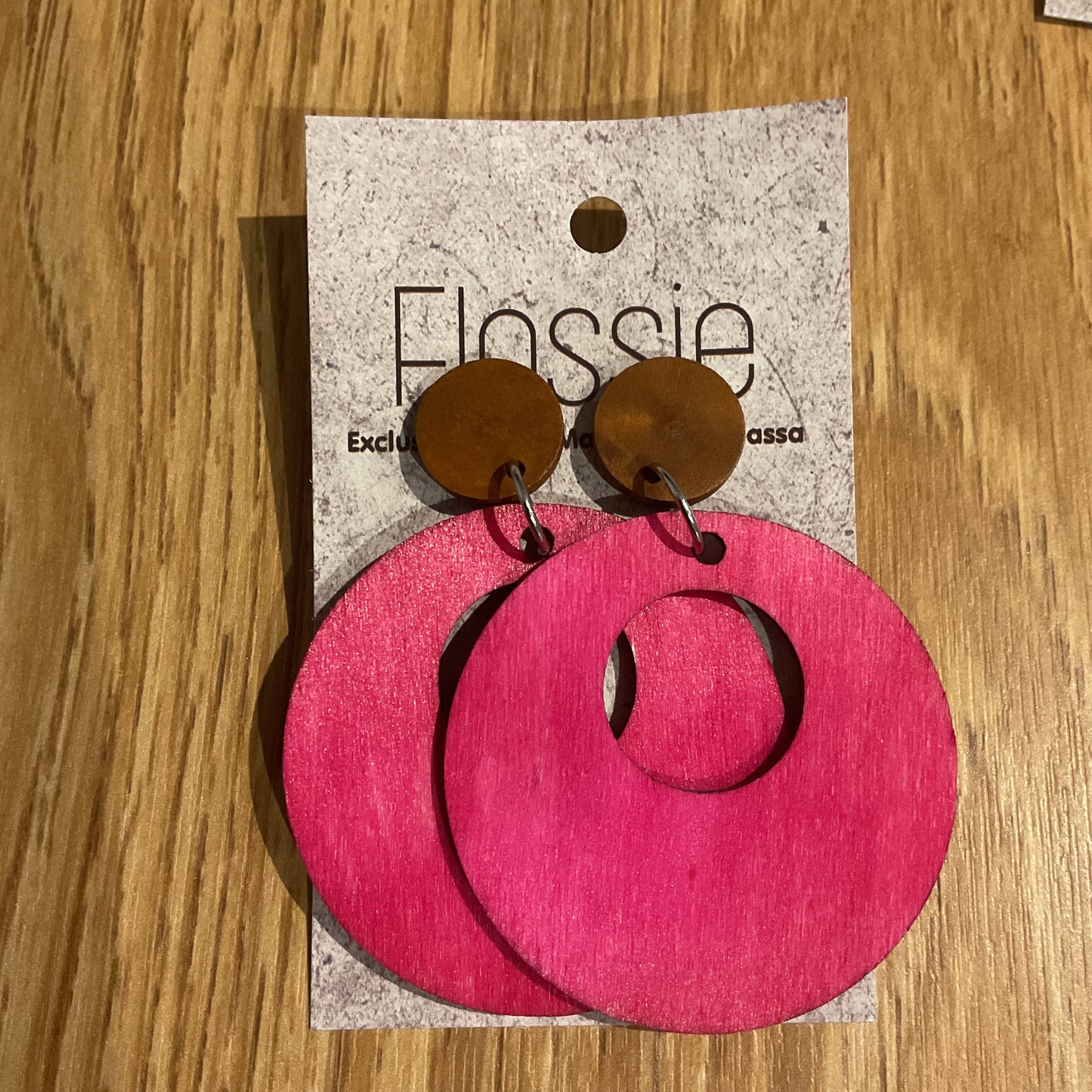 *Earrings Wooden Bright Pink Hoop Dangles