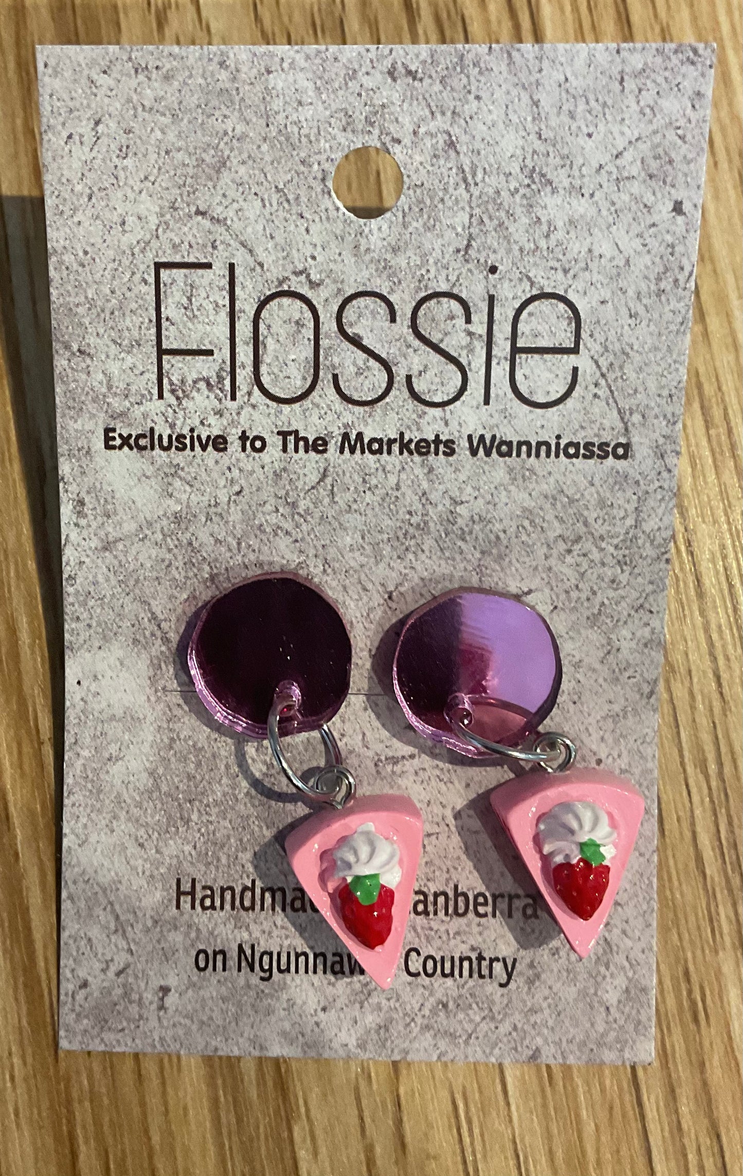 *Earrings Clip on Dangles Strawberry Cake