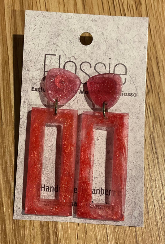 *Earrings Resin Pink Rectangle Dangles