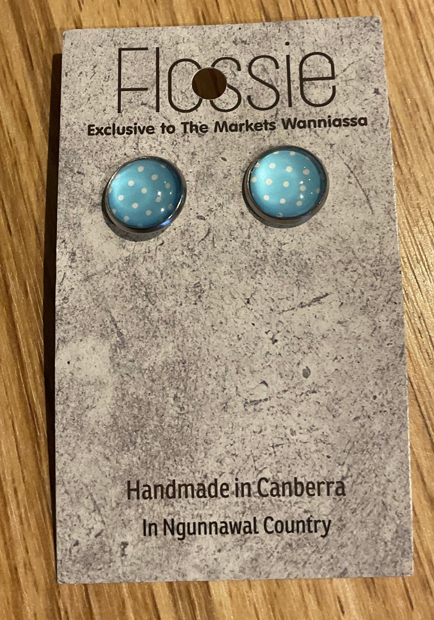 *Earrings Blue with White Spots Studs