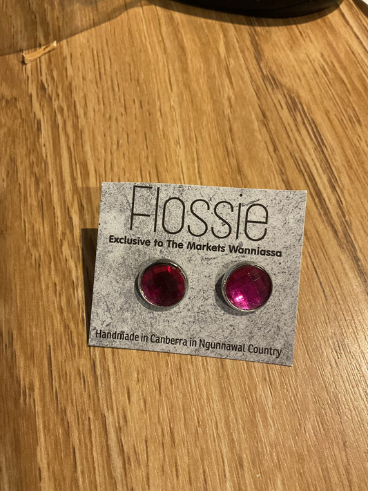 *Earrings Glass Dome Studs Hot Pink