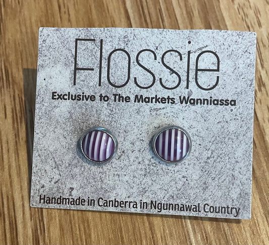 *Earrings Purple White Dome Studs