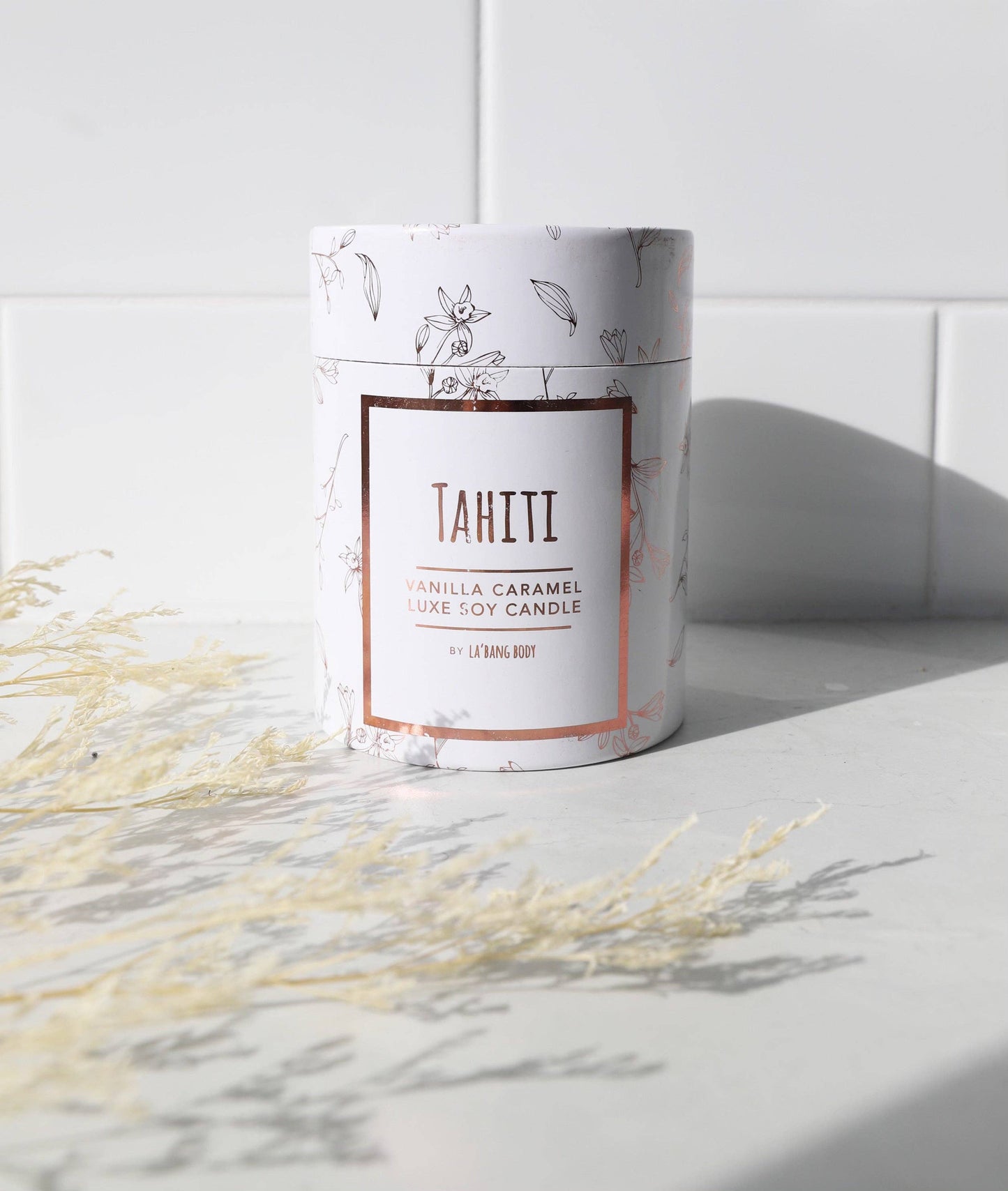 Wooden wick Candle - Tahiti Caramel - Rose Gold Luxe edition