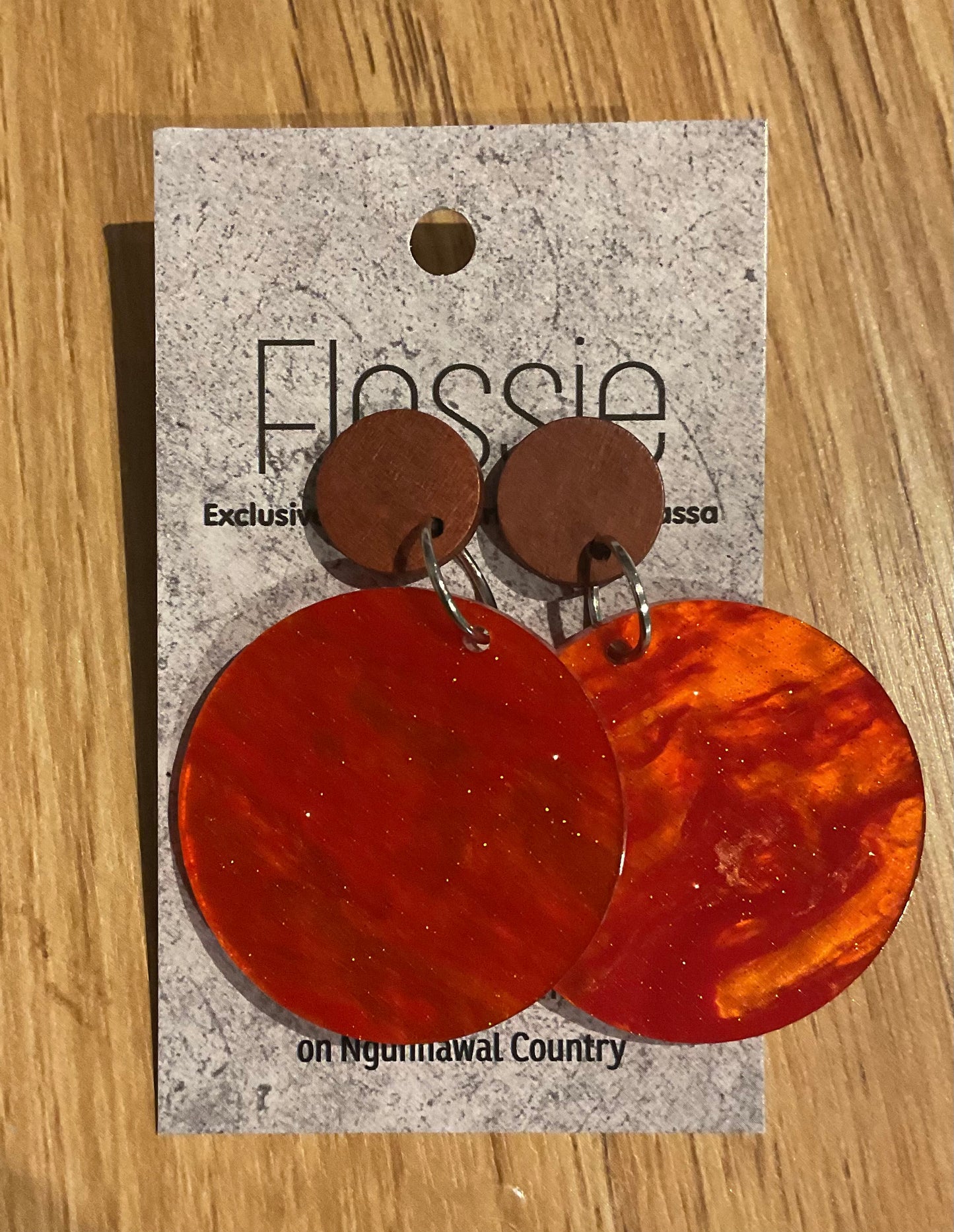 *Earrings 4cm Round Orange Glittery Dangles
