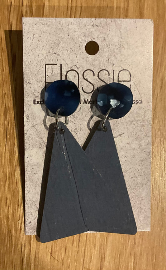 *Earrings Wooden Blue Triangle Dangles